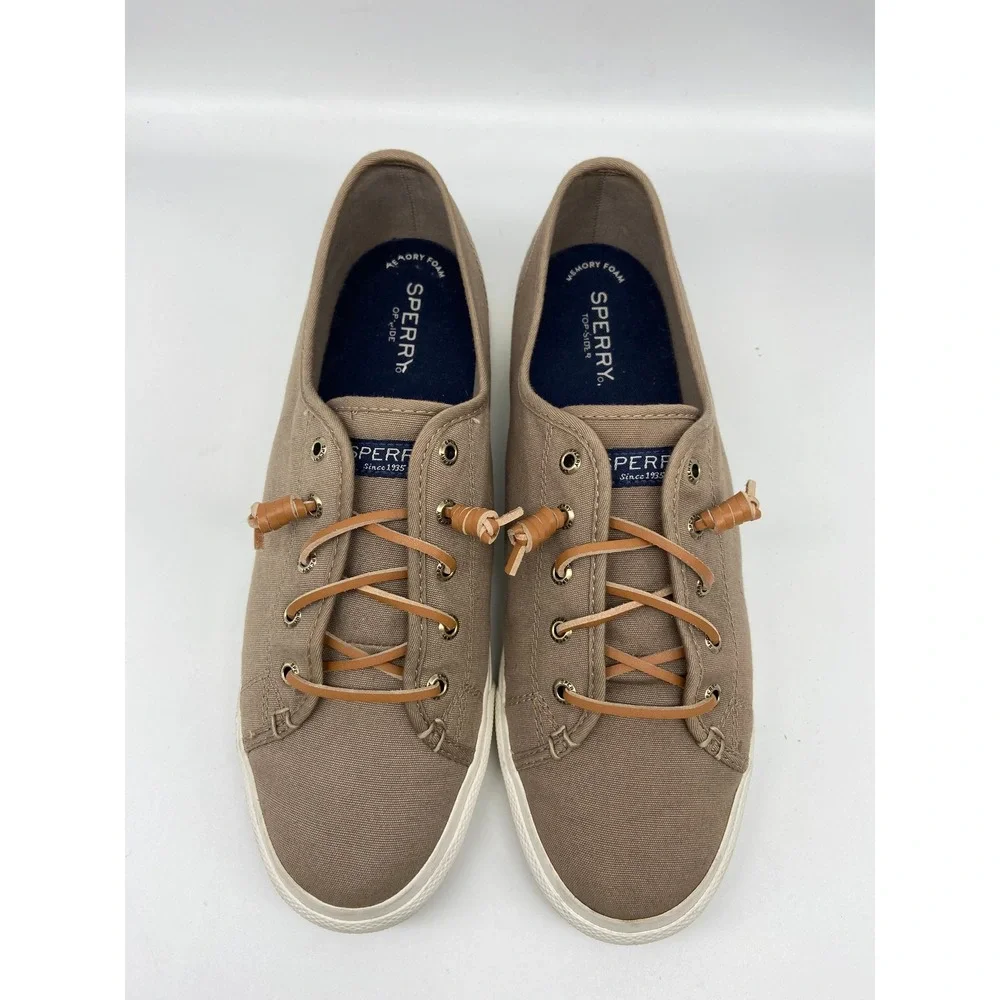 Sperry Shoes Womens Sz 11 Canvas‎ Sneakers Taupe Lace Up Comfort STS81827